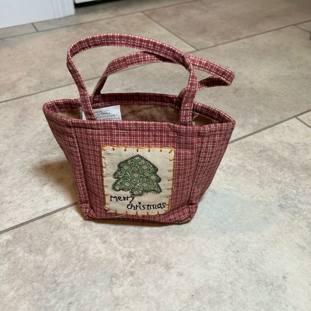 Red Checkered Tote Bag with Tree Patch